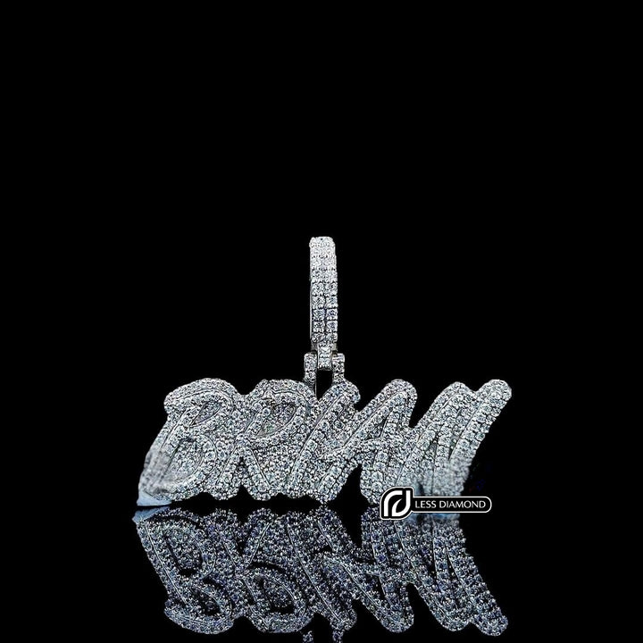 Brian Iced Script Moissanite Pendant in 925 Sterling Silver Front View