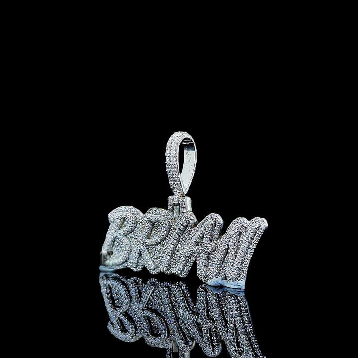 Brian Iced Script Moissanite Pendant in 925 Sterling Silver Left Profile View