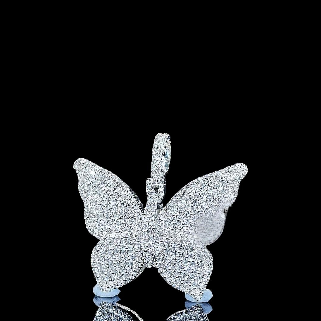Butterfly Pavé Moissanite Pendant in 925 Sterling Silver Close Up Front View