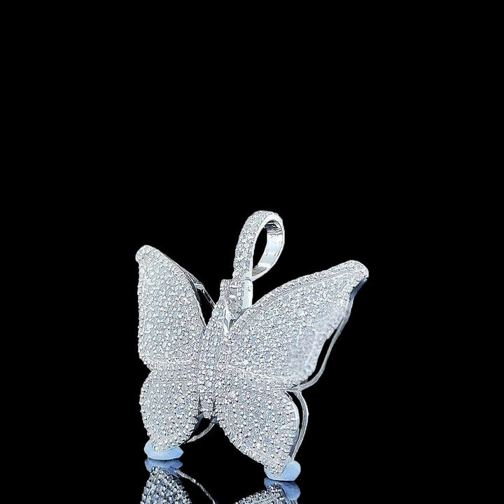 Butterfly Pavé Moissanite Pendant in 925 Sterling Silver Close Up Left Profile View