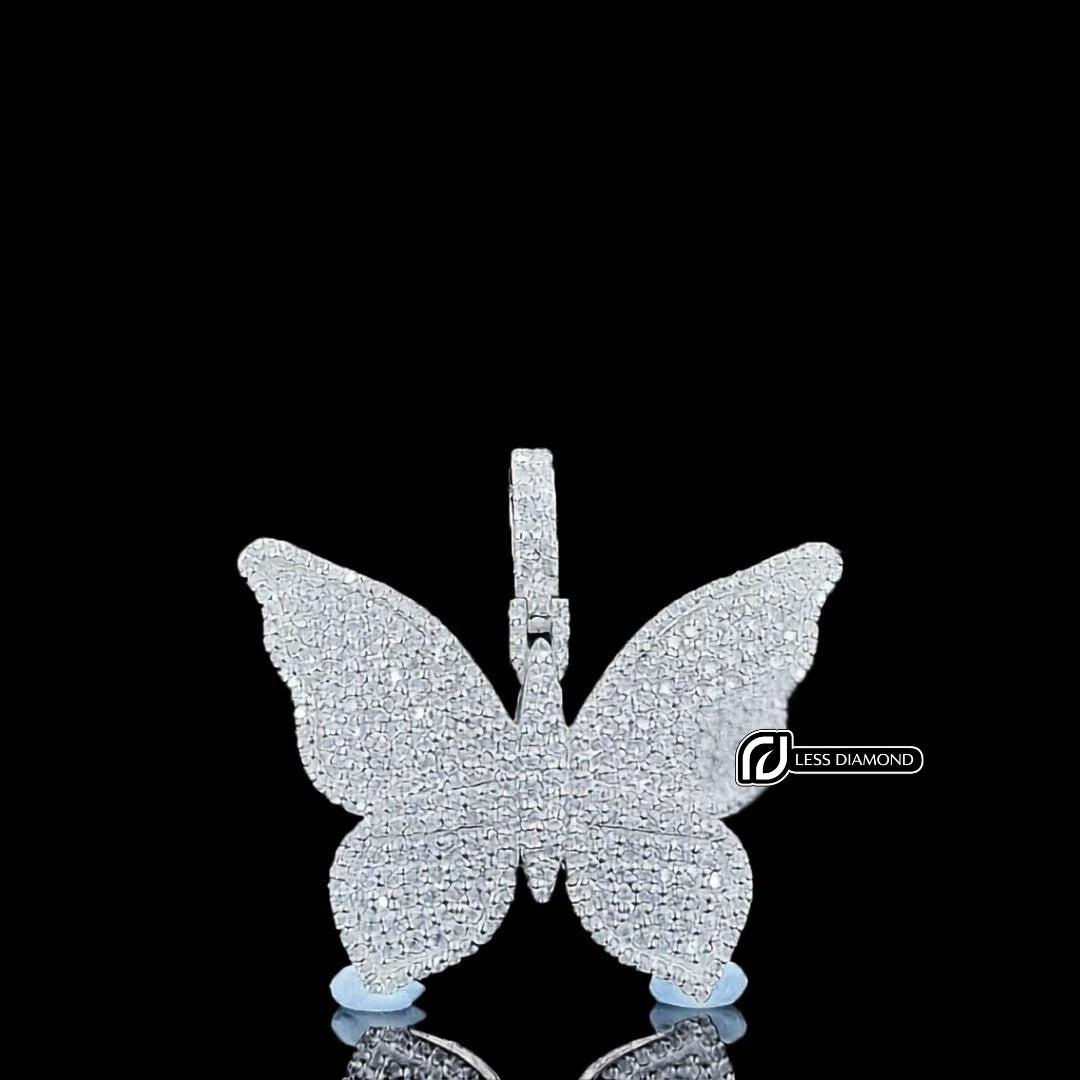 Butterfly Pavé Moissanite Pendant in 925 Sterling Silver Front View