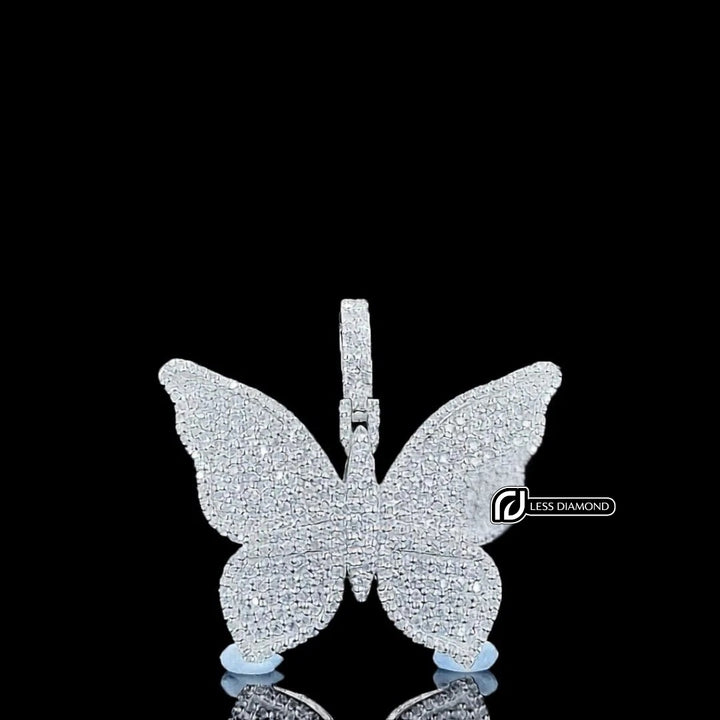 Butterfly Pavé Moissanite Pendant in 925 Sterling Silver Front View