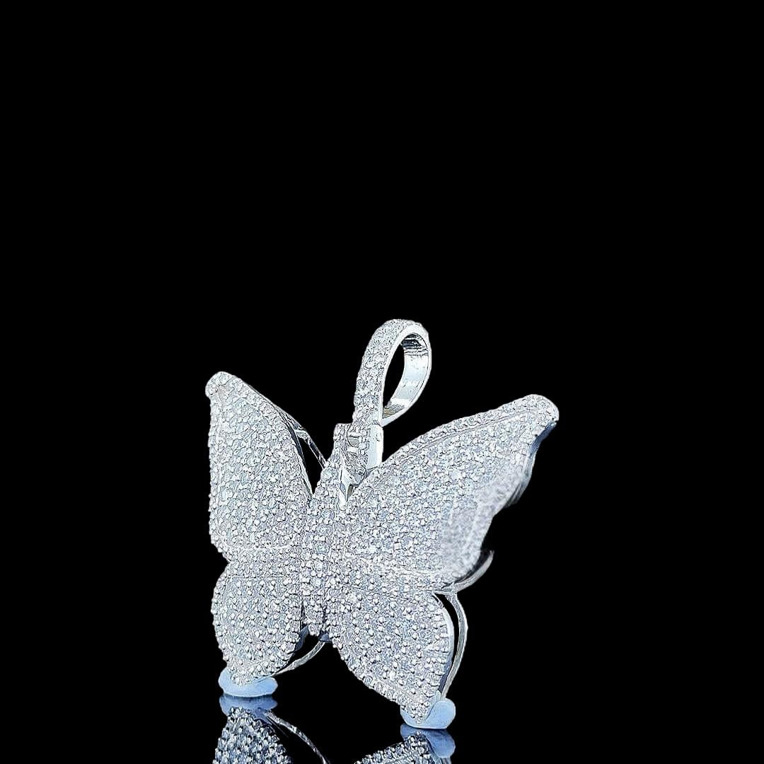 Butterfly Pavé Moissanite Pendant in 925 Sterling Silver Left Profile View