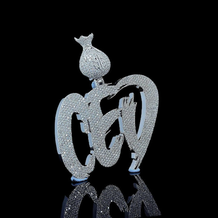 CED Iced Money Bag Moissanite Pendant in 925 Sterling Silver Close Up Front View