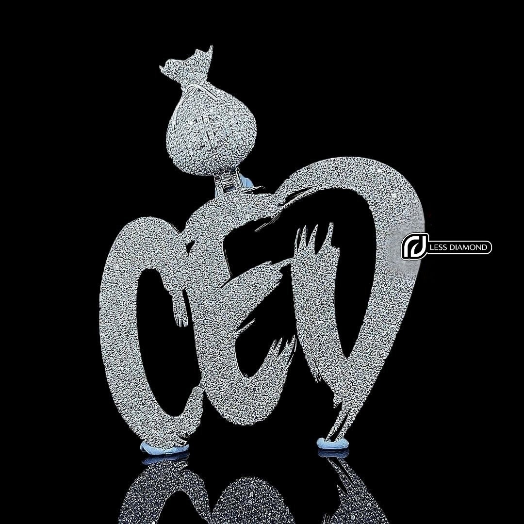 CED Iced Money Bag Moissanite Pendant in 925 Sterling Silver Front View