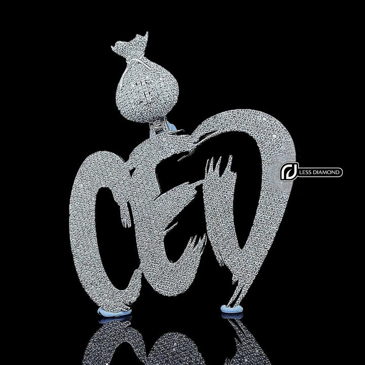 CED Iced Money Bag Moissanite Pendant in 925 Sterling Silver Front View