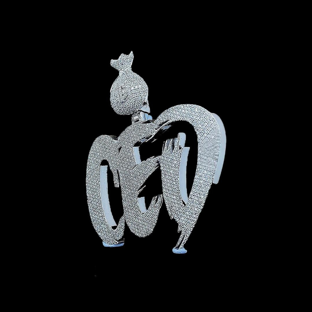 CED Iced Money Bag Moissanite Pendant in 925 Sterling Silver Left Profile View