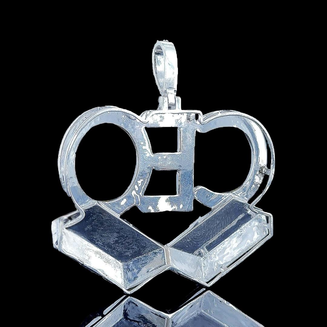 CEO Moissanite Block Letter Pendant in 925 Sterling Silver Close Up Back Side View