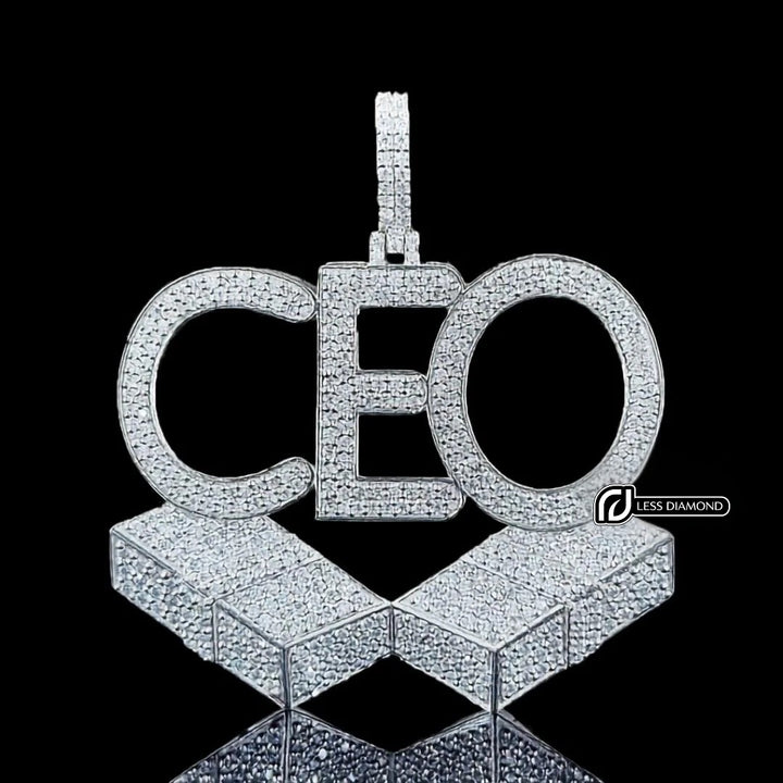 CEO Moissanite Block Letter Pendant in 925 Sterling Silver Front View