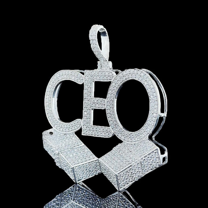 CEO Moissanite Block Letter Pendant in 925 Sterling Silver Left Profile View
