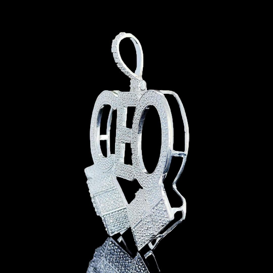 CEO Moissanite Block Letter Pendant in 925 Sterling Silver Left Side View