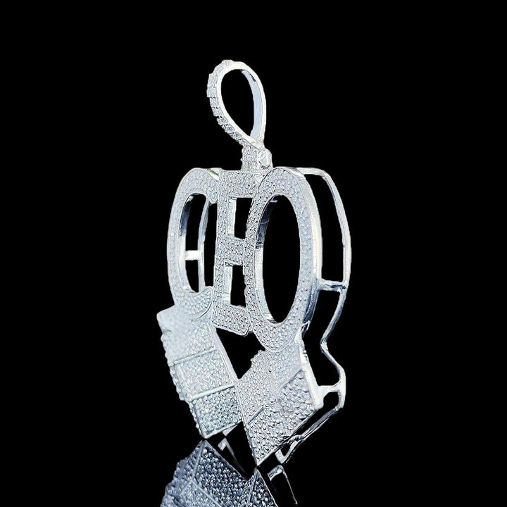CEO Moissanite Block Letter Pendant in 925 Sterling Silver Left Side View