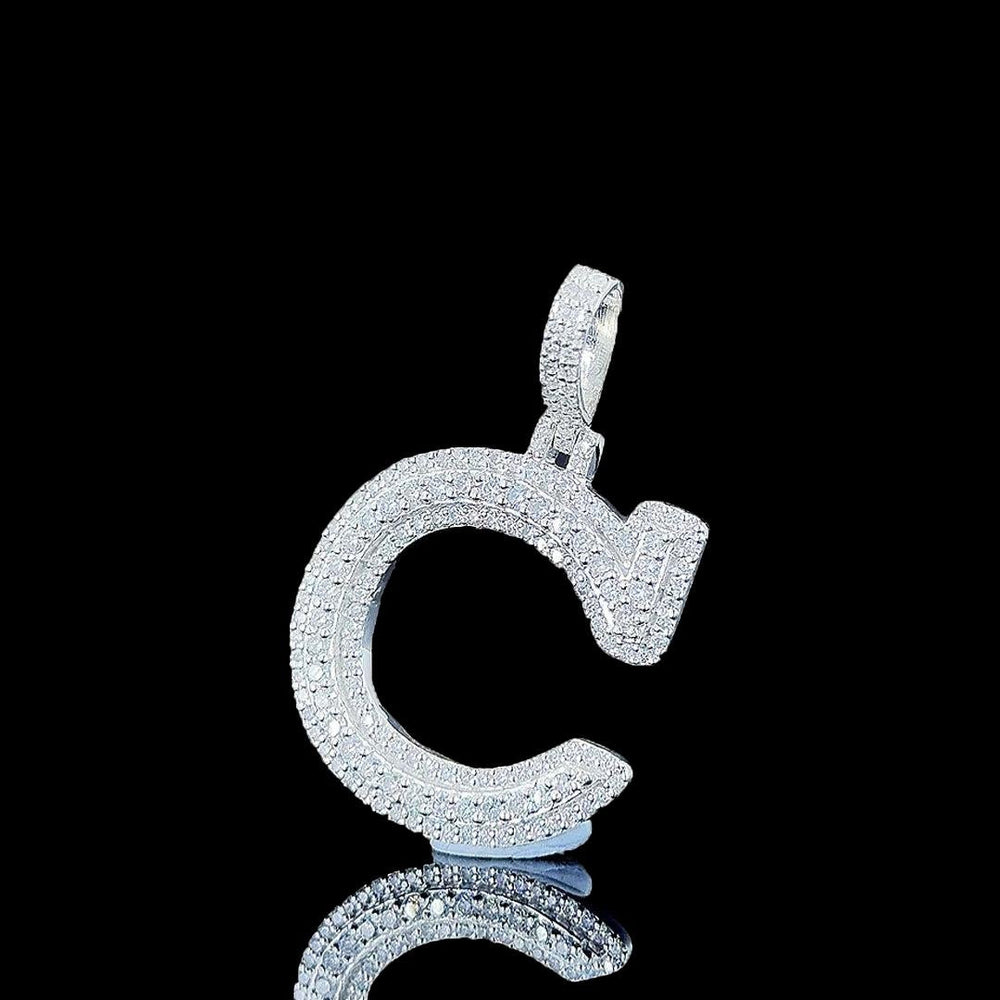C Initial Moissanite Pendant in 925 Sterling Silver Close Up Front View