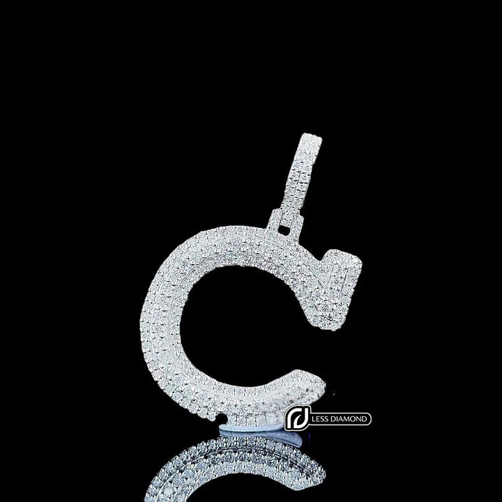 C Initial Moissanite Pendant in 925 Sterling Silver Front View