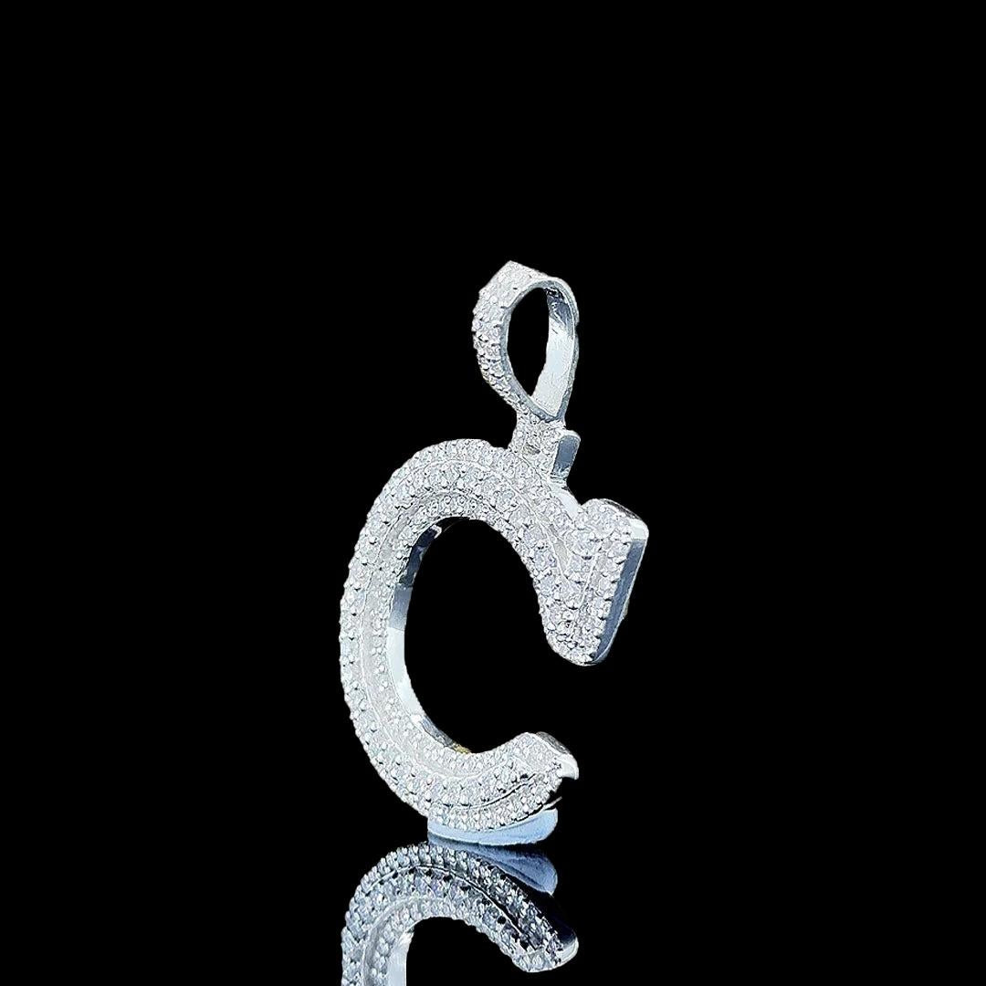 C Initial Moissanite Pendant in 925 Sterling Silver Left Profile View