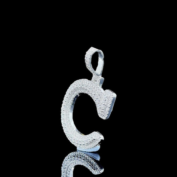 C Initial Moissanite Pendant in 925 Sterling Silver Left Profile View