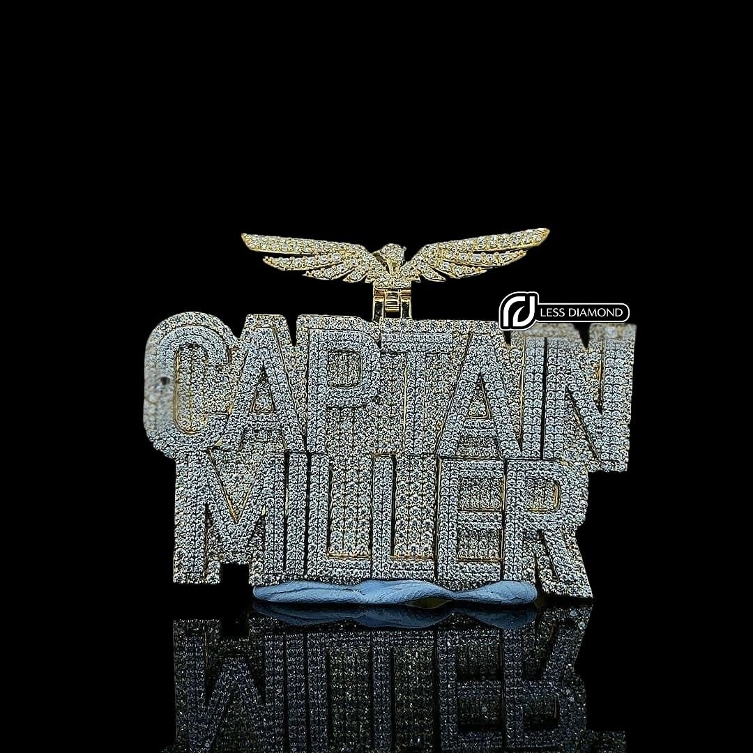 Captain Miller Iced Moissanite Name Pendant in 925 Sterling Silver Front View