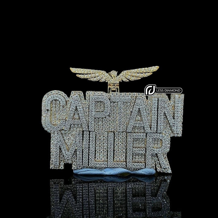 Captain Miller Iced Moissanite Name Pendant in 925 Sterling Silver Front View