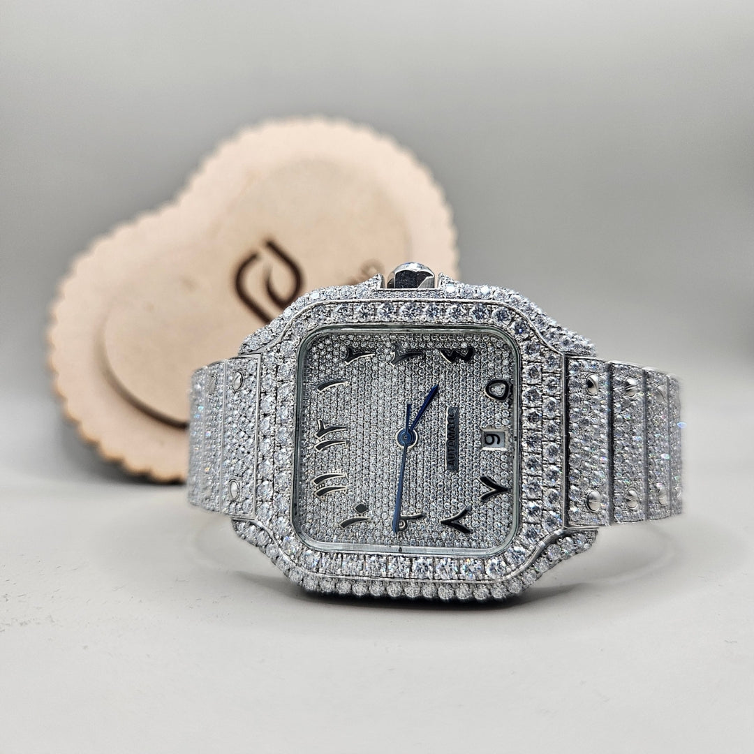 Cartier Santos Arabic Moissanite Watch Front View