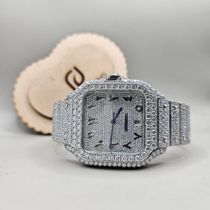 Cartier Santos Arabic Moissanite Watch Front View
