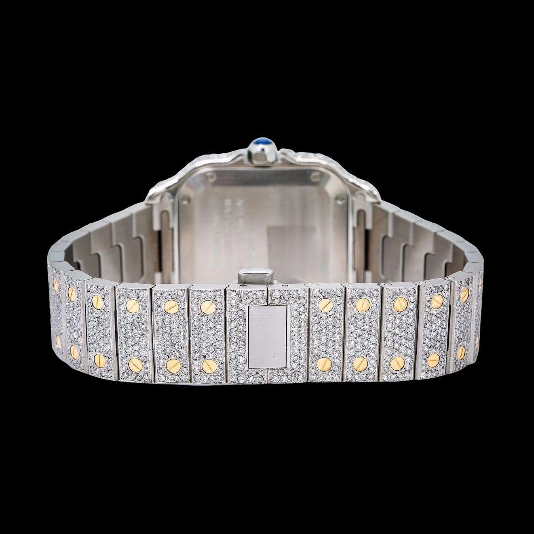 Cartier Santos Champagne Roman Numerals Dial Two Tone Yellow Gold Moissanite Watch Caseback View