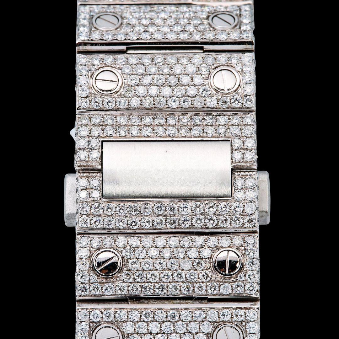 Champagne Roman Dial Cartier Santos Two Tone Yellow Gold Iced Out Moissanite Watch Bracelet View
