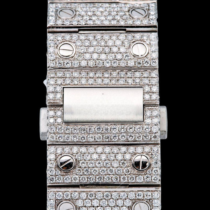 Champagne Roman Dial Cartier Santos Two Tone Yellow Gold Iced Out Moissanite Watch Bracelet View
