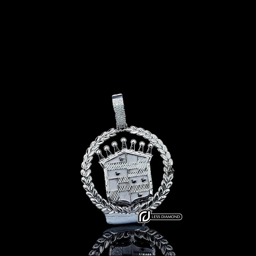 Crowned Crest Moissanite Pendant in 925 Sterling Silver Front View
