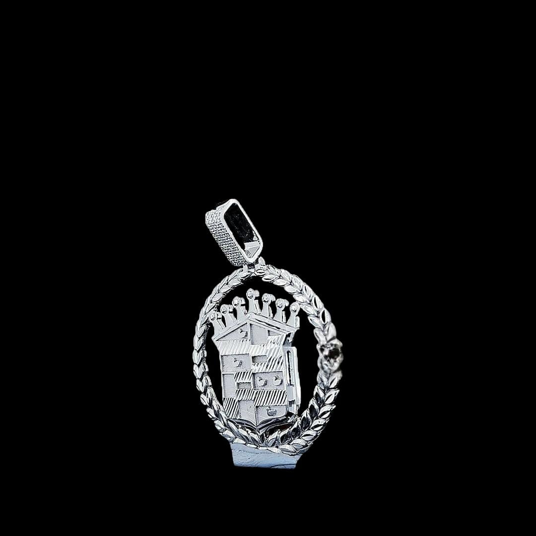 Crowned Crest Moissanite Pendant in 925 Sterling Silver Left Profile View