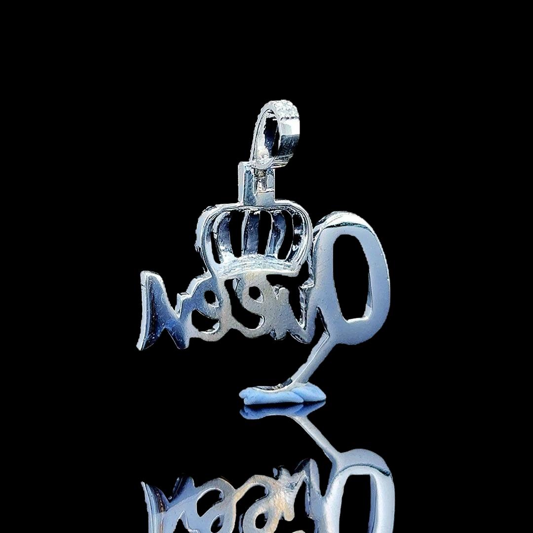 Crowned Script Moissanite Letter Pendant in 925 Sterling Silver Back Side View