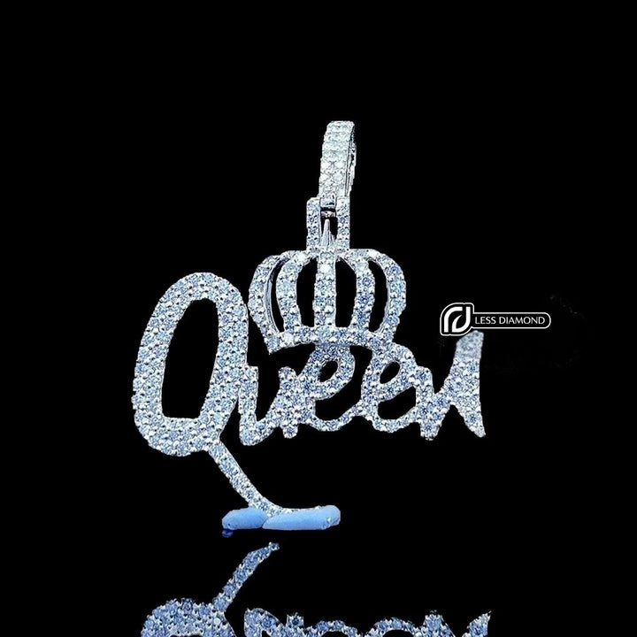Crowned Script Moissanite Letter Pendant in 925 Sterling Silver Front View