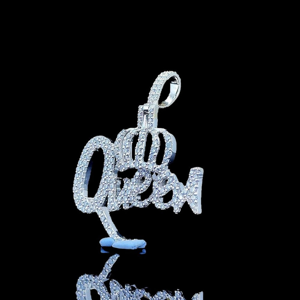Crowned Script Moissanite Letter Pendant in 925 Sterling Silver Right Profile View