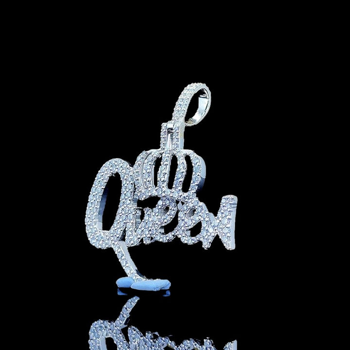 Crowned Script Moissanite Letter Pendant in 925 Sterling Silver Right Profile View