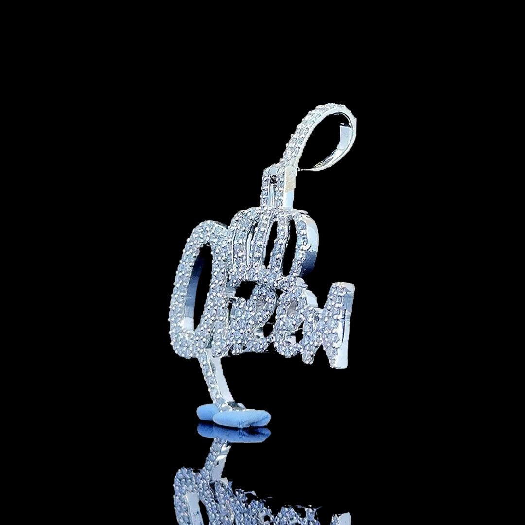 Crowned Script Moissanite Letter Pendant in 925 Sterling Silver Right Side View