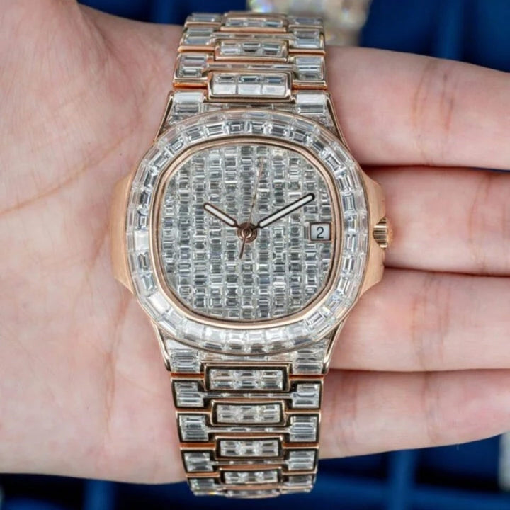 Moissanite  38.54 CT Baguette Cut Diamond Art Deco Watch