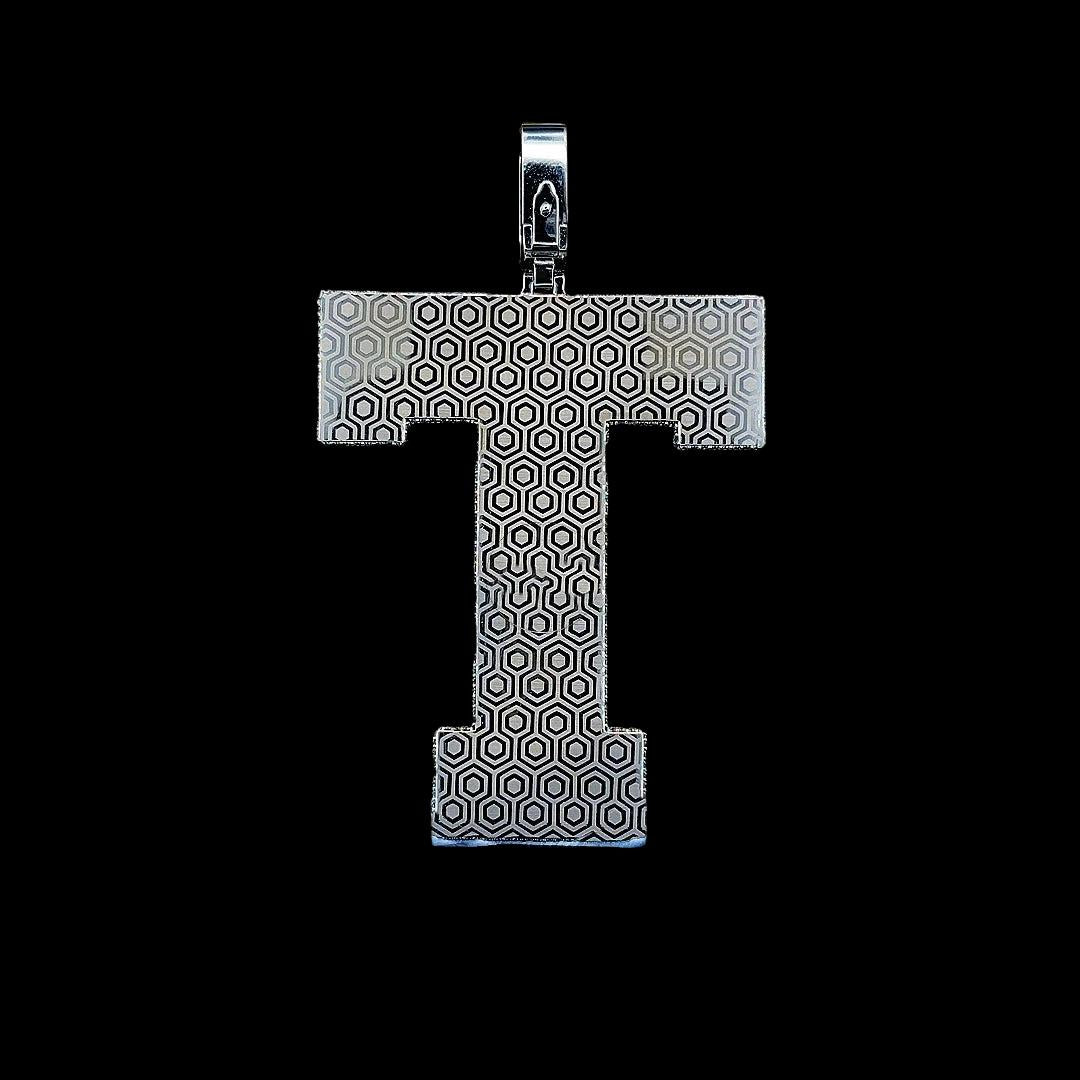 Diamond Bling T Moissanite Pendant in 925 Sterling Silver Back Side View