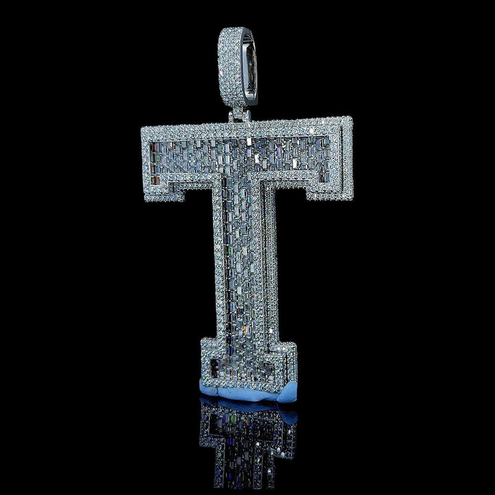 Diamond Bling T Moissanite Pendant in 925 Sterling Silver Left Profile View