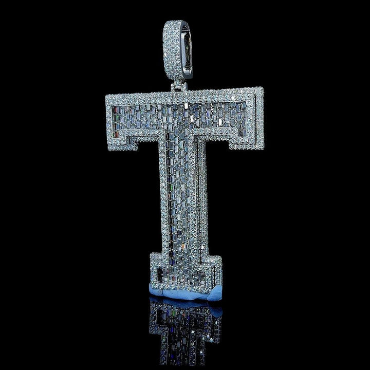 Diamond Bling T Moissanite Pendant in 925 Sterling Silver Left Profile View