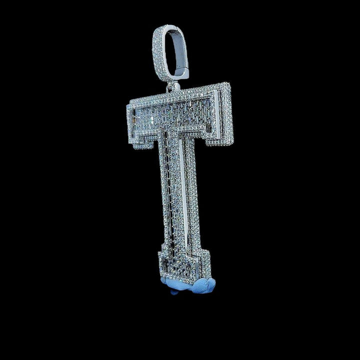 Diamond Bling T Moissanite Pendant in 925 Sterling Silver Left Side View
