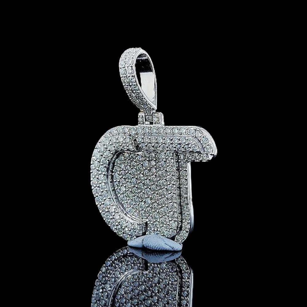 Diamond Signature CT Moissanite Letter Pendant in 925 Sterling Silver Close Up Front View