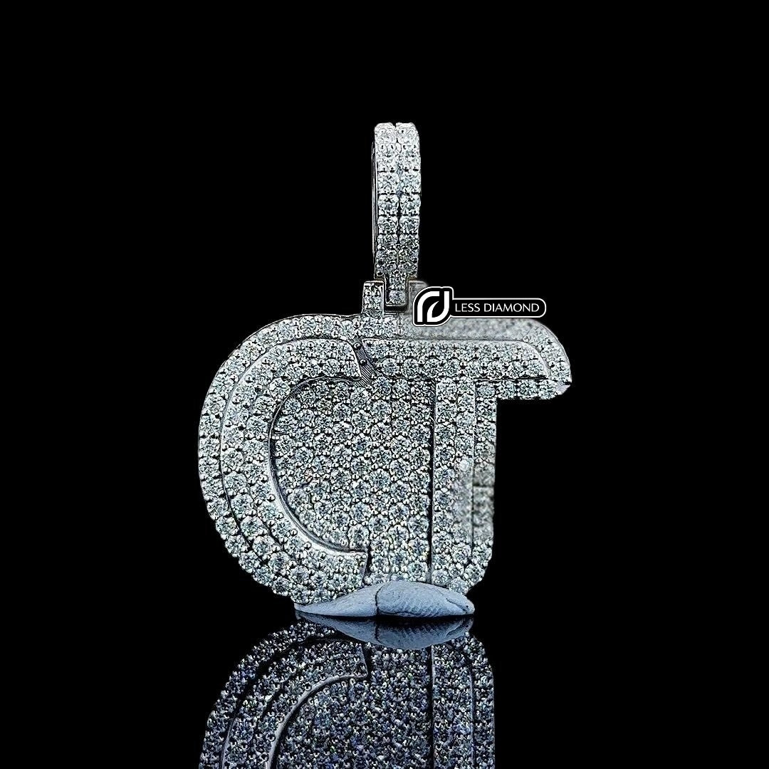 Diamond Signature CT Moissanite Letter Pendant in 925 Sterling Silver Front View