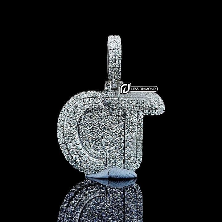 Diamond Signature CT Moissanite Letter Pendant in 925 Sterling Silver Front View