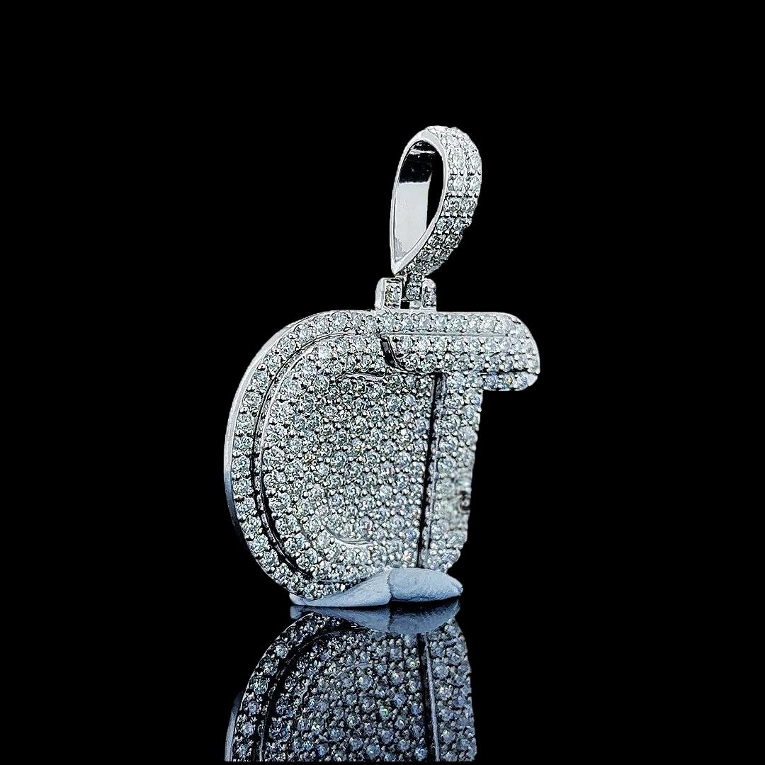 Diamond Signature CT Moissanite Letter Pendant in 925 Sterling Silver Right Profile View