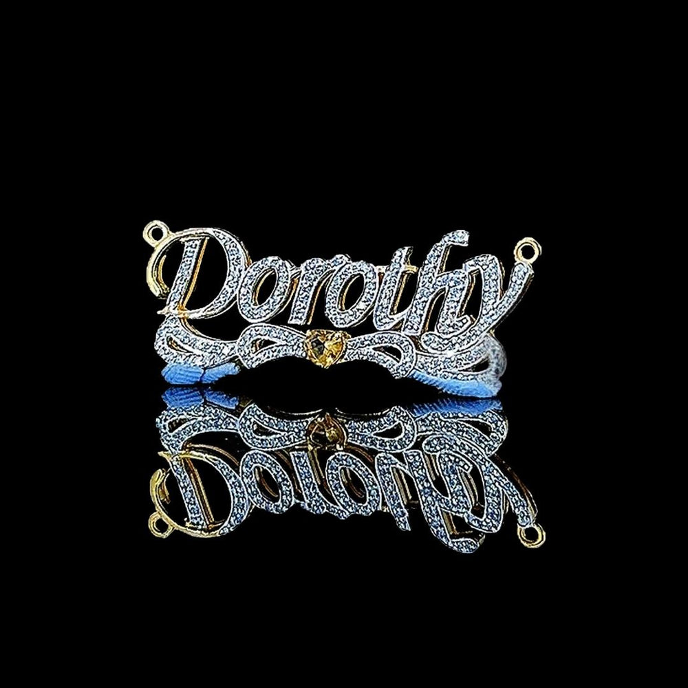 Dorothy Iced Script Moissanite Pendant in 925 Sterling Silver Close Up Front View