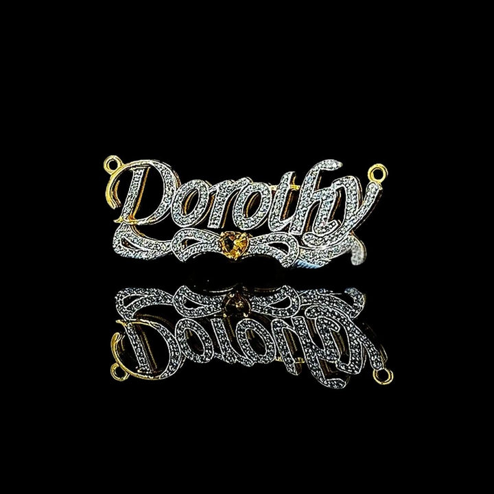 Dorothy Iced Script Moissanite Pendant in 925 Sterling Silver Left Profile View