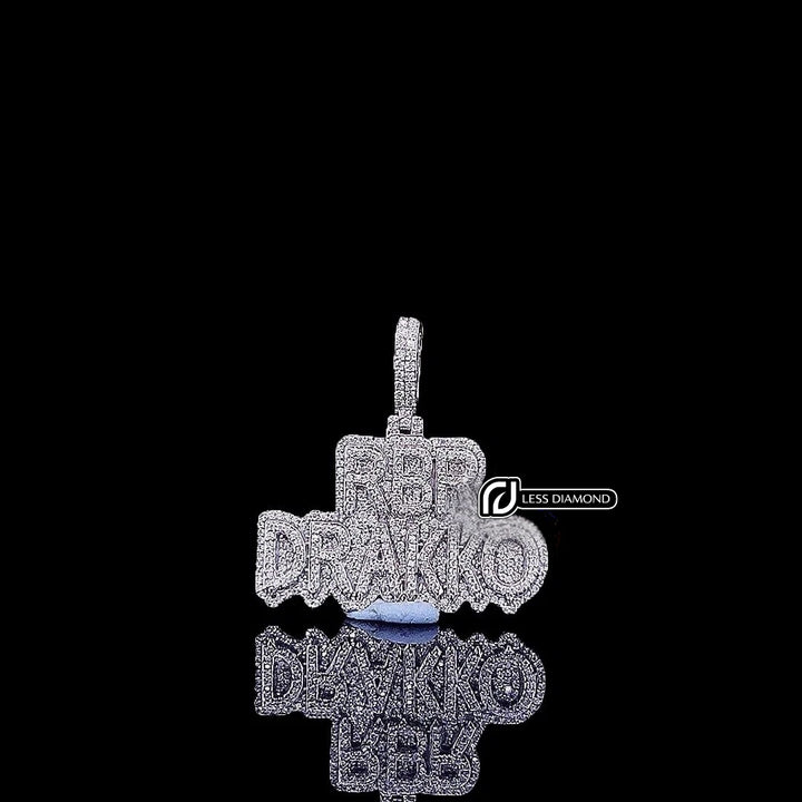 Drakko Iced Script Moissanite Pendant in 925 Sterling Silver Front View