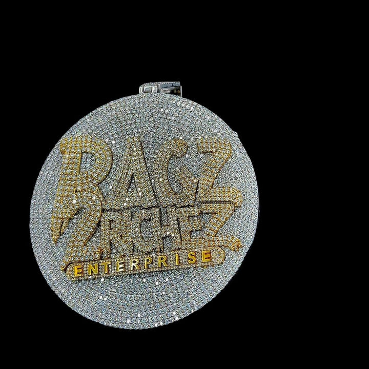 Enterprise Hustle Iced Custom Letter Moissanite Pendant in 925 Sterling Silver Close Up Front View