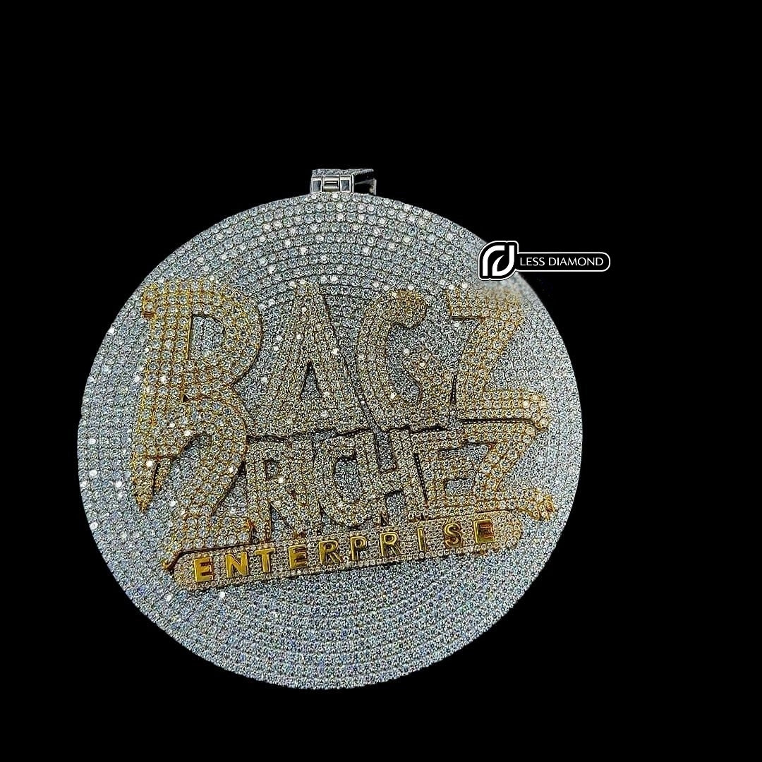 Enterprise Hustle Iced Custom Letter Moissanite Pendant in 925 Sterling Silver Front View