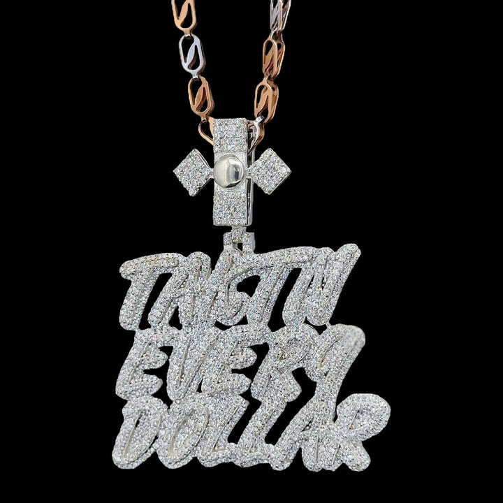 Every Dollar Hustle Moissanite Letter Pendant in 925 Sterling Silver Close Up Front View