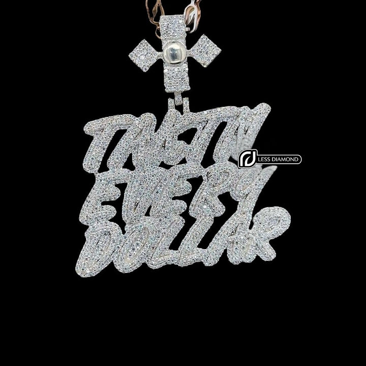 Every Dollar Hustle Moissanite Letter Pendant in 925 Sterling Silver Front View